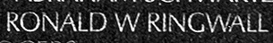 Engraved name on The Wall of First Lieutenant Ronald Walter Ringwall, U.S. Air Force